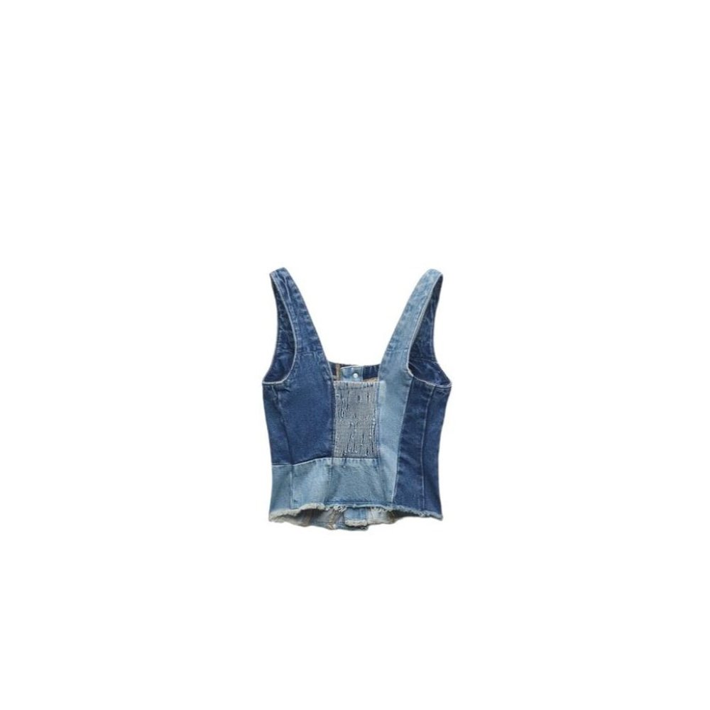 ZARA TRF PATCHWORK DENIM TOP BLUE SIZE XS | 6045/007 - Picture 2 of 11
